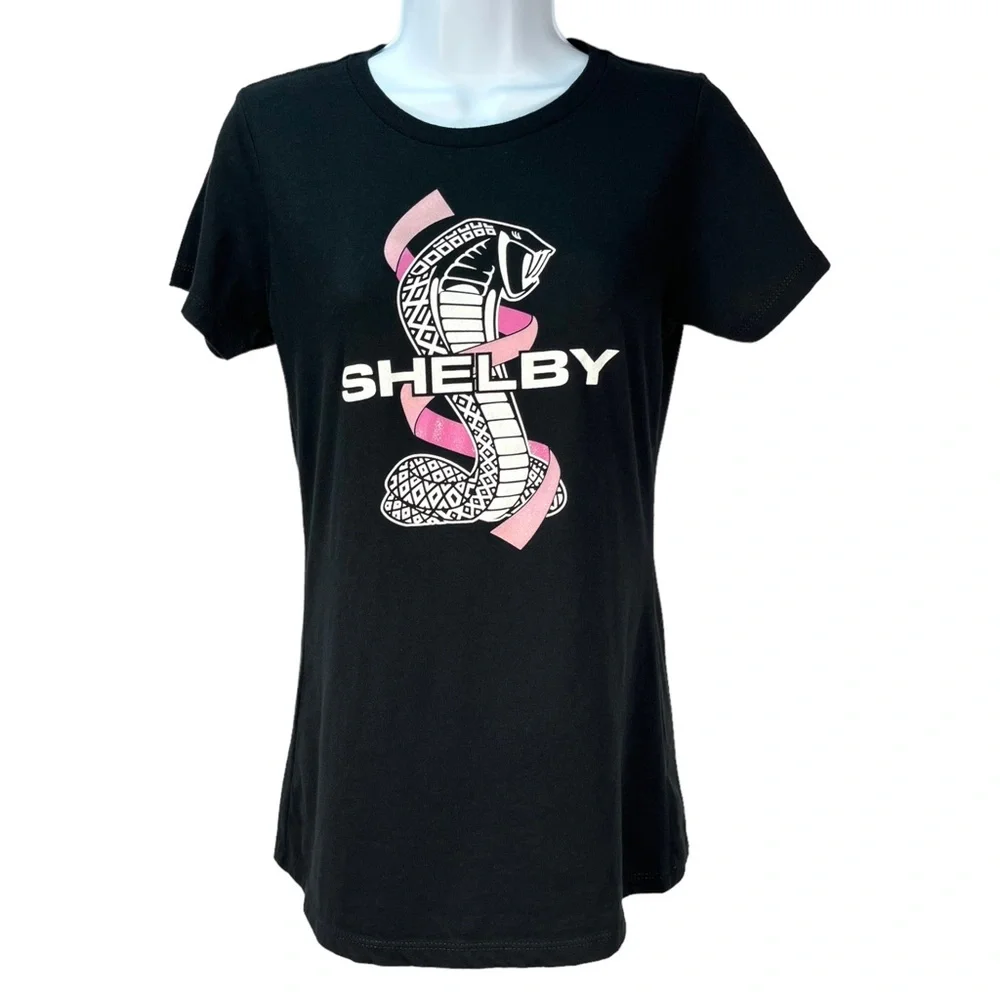Shelby Women’s‎ Medium Black Crewneck T-Shirt w/ Cobra & Breast Cancer Awareness